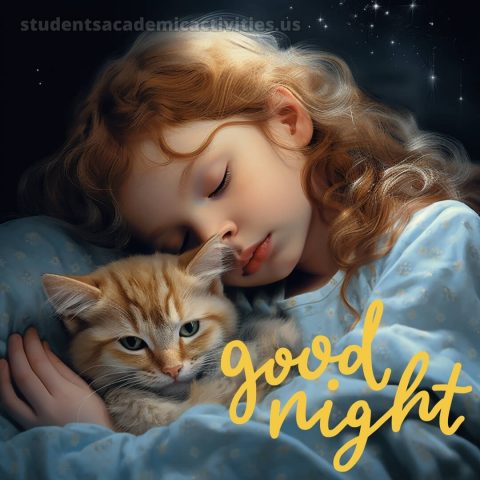 Good night msg for love picture girl with a cat gratis